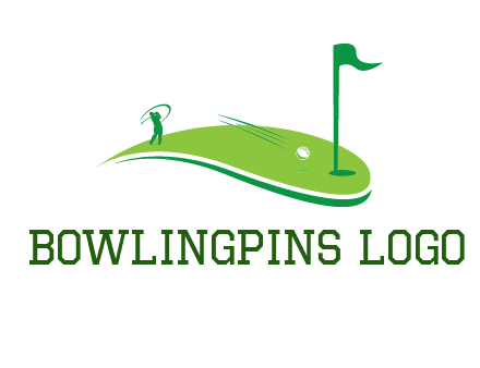 man standing on turf swinging golf club hits ball into hole illustration