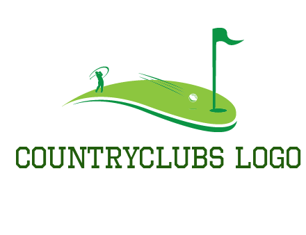 man standing on turf swinging golf club hits ball into hole illustration