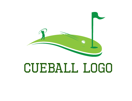 man standing on turf swinging golf club hits ball into hole illustration