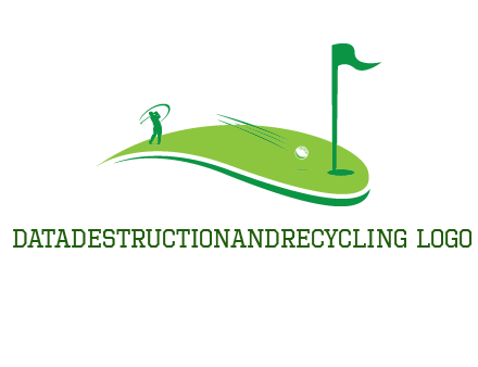 man standing on turf swinging golf club hits ball into hole illustration