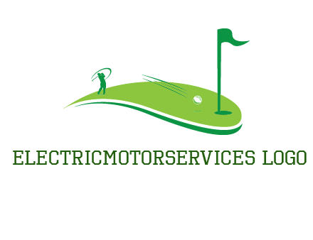 man standing on turf swinging golf club hits ball into hole illustration