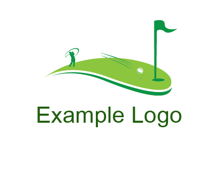 man standing on turf swinging golf club hits ball into hole illustration