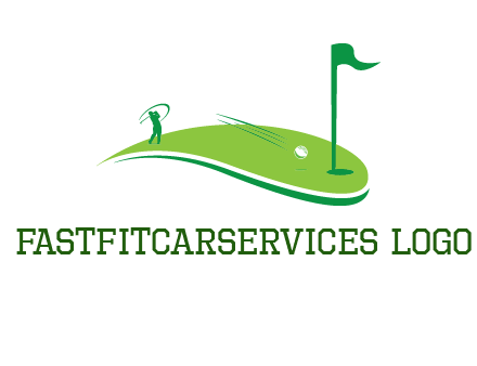 man standing on turf swinging golf club hits ball into hole illustration