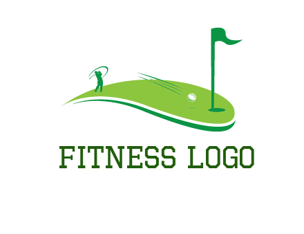 man standing on turf swinging golf club hits ball into hole illustration