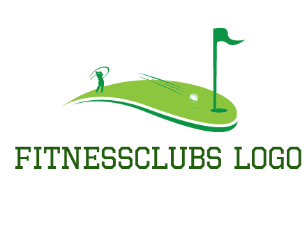 man standing on turf swinging golf club hits ball into hole illustration