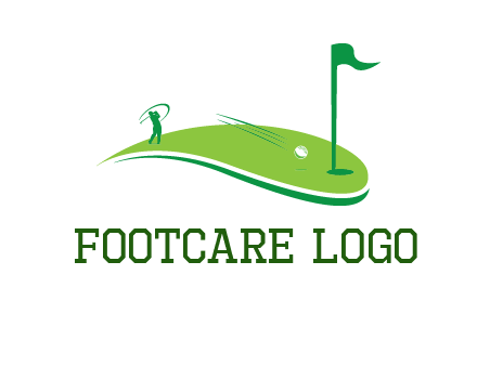 man standing on turf swinging golf club hits ball into hole illustration