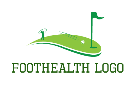 man standing on turf swinging golf club hits ball into hole illustration