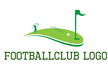 man standing on turf swinging golf club hits ball into hole illustration