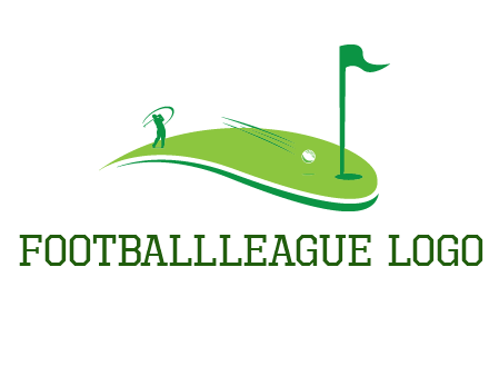 man standing on turf swinging golf club hits ball into hole illustration