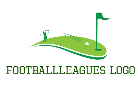 man standing on turf swinging golf club hits ball into hole illustration