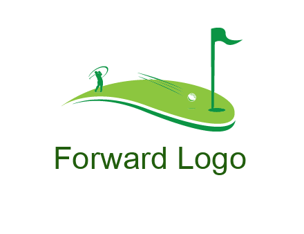 man standing on turf swinging golf club hits ball into hole illustration