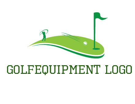 man standing on turf swinging golf club hits ball into hole illustration