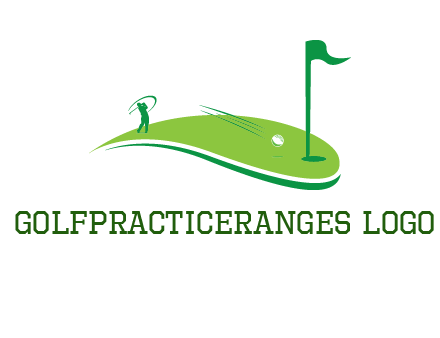 man standing on turf swinging golf club hits ball into hole illustration