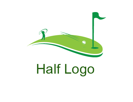 man standing on turf swinging golf club hits ball into hole illustration