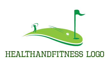 man standing on turf swinging golf club hits ball into hole illustration