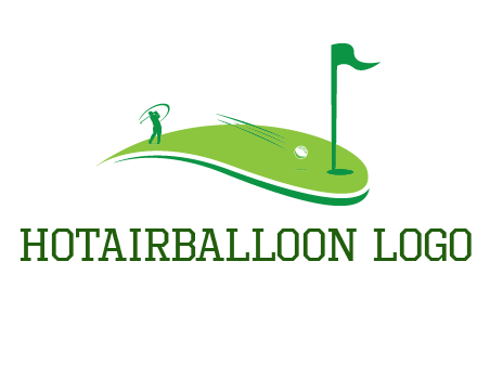 man standing on turf swinging golf club hits ball into hole illustration
