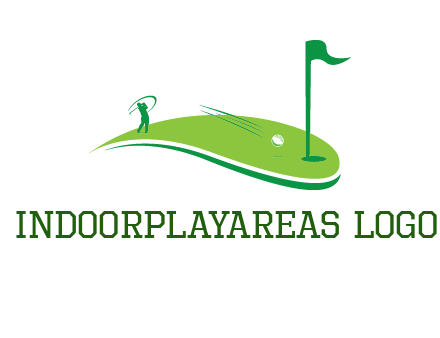 man standing on turf swinging golf club hits ball into hole illustration