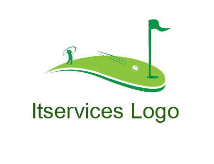 man standing on turf swinging golf club hits ball into hole illustration