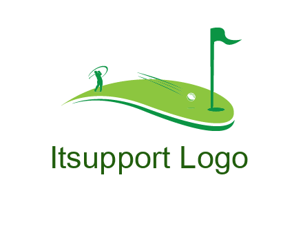 man standing on turf swinging golf club hits ball into hole illustration