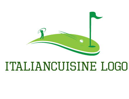 man standing on turf swinging golf club hits ball into hole illustration