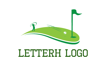 man standing on turf swinging golf club hits ball into hole illustration