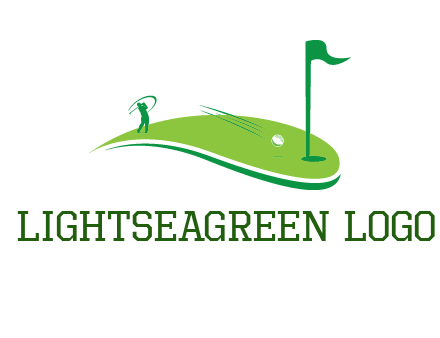man standing on turf swinging golf club hits ball into hole illustration