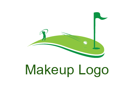 man standing on turf swinging golf club hits ball into hole illustration