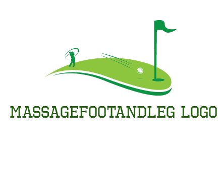 man standing on turf swinging golf club hits ball into hole illustration