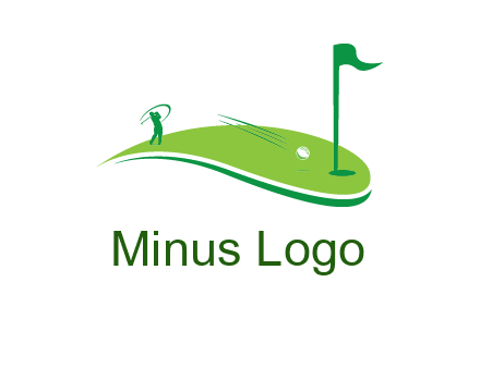 man standing on turf swinging golf club hits ball into hole illustration