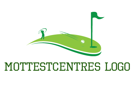 man standing on turf swinging golf club hits ball into hole illustration