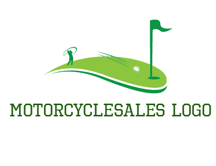 man standing on turf swinging golf club hits ball into hole illustration