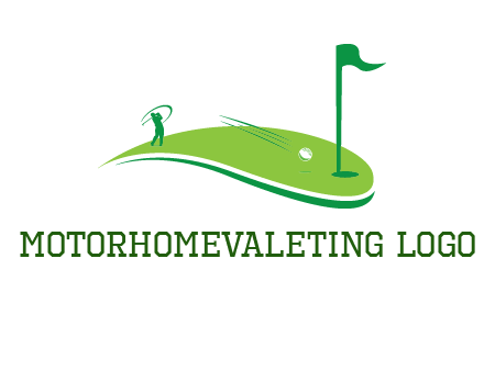 man standing on turf swinging golf club hits ball into hole illustration