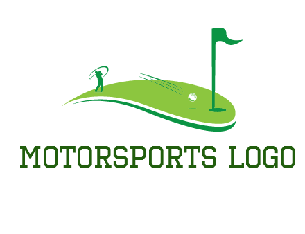 man standing on turf swinging golf club hits ball into hole illustration