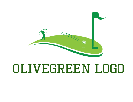 man standing on turf swinging golf club hits ball into hole illustration