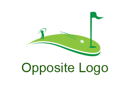 man standing on turf swinging golf club hits ball into hole illustration