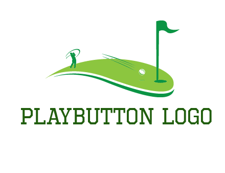 man standing on turf swinging golf club hits ball into hole illustration