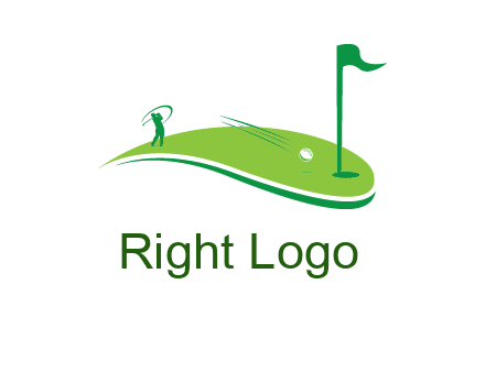 man standing on turf swinging golf club hits ball into hole illustration