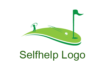 man standing on turf swinging golf club hits ball into hole illustration