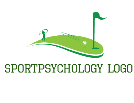 man standing on turf swinging golf club hits ball into hole illustration