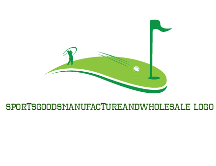 man standing on turf swinging golf club hits ball into hole illustration