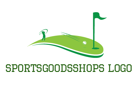 man standing on turf swinging golf club hits ball into hole illustration