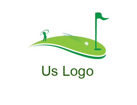 man standing on turf swinging golf club hits ball into hole illustration