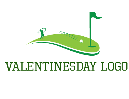 man standing on turf swinging golf club hits ball into hole illustration