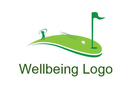 man standing on turf swinging golf club hits ball into hole illustration