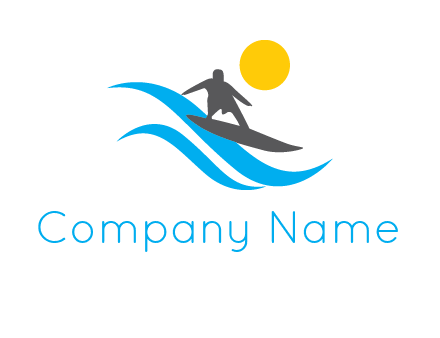 man surfing on waves at sunset travel logo