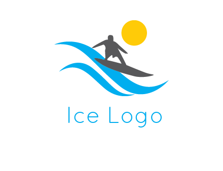 man surfing on waves at sunset travel logo