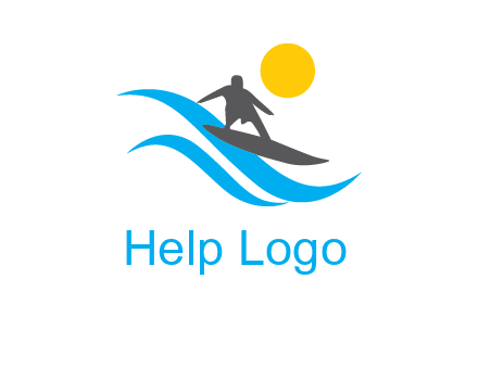 man surfing on waves at sunset travel logo