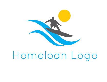 man surfing on waves at sunset travel logo