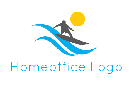 man surfing on waves at sunset travel logo