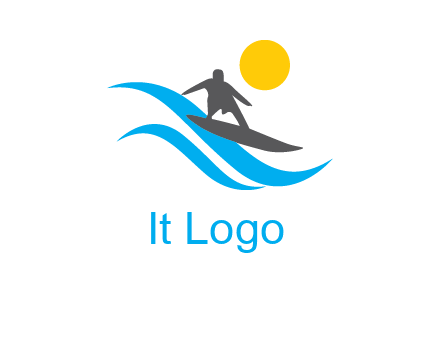 man surfing on waves at sunset travel logo